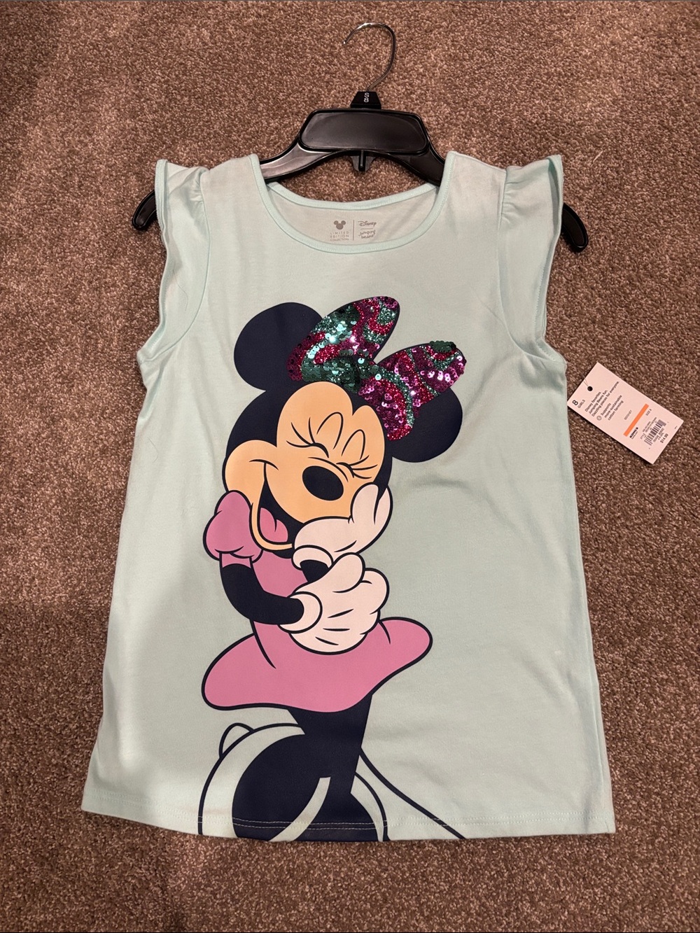 Disney Girls Mint Green Minnie Mouse Sequin Bow Tank